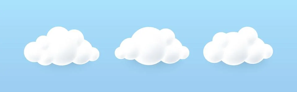 White 3d clouds on a blue background. Soft round cartoon fluffy cloudy sky Stock Illustration