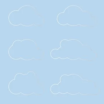 White 3d clouds set isolated on a blue background. Render soft round cartoon Illustrazione stock