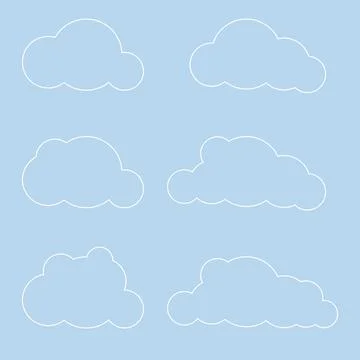 White 3d clouds set isolated on a blue background. Render soft round cartoon Illustrazione stock