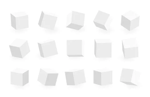 White 3D cube pack isolated on transparent background. Multiple cubes. Different Ilustração Stock