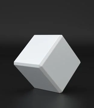 White 3d cube with perspective on black background. 3d modeling box with Stock Illustration