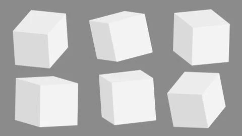 White 3D cubes, boxes with perspective are on grey background. Vector Stock Illustration
