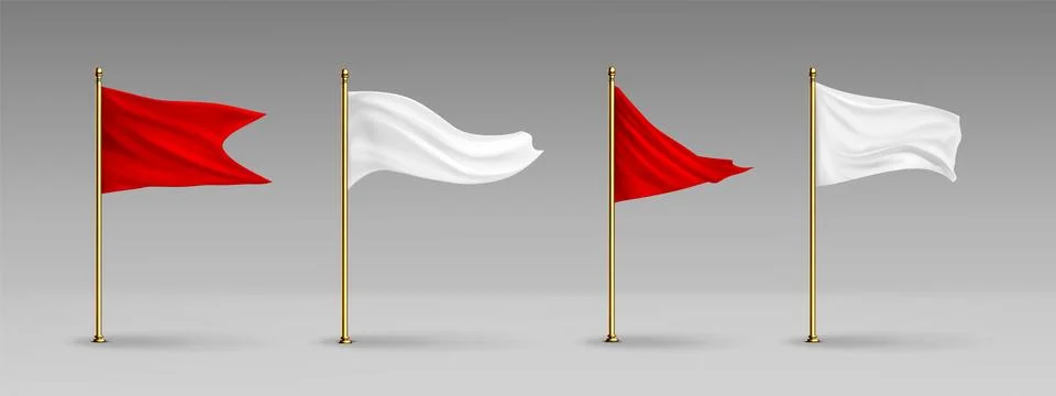 White 3d empty pole flag vector mockup template Stock Illustration