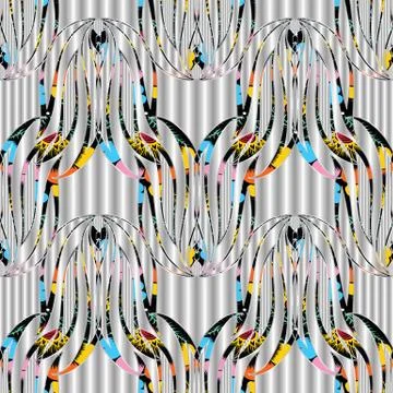 White 3d floral seamless pattern. Vector silver drapery background Ilustración de archivo