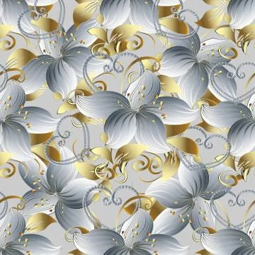 White 3d flowers seamless pattern. Vintage vector light floral background. Be Stock Illustration
