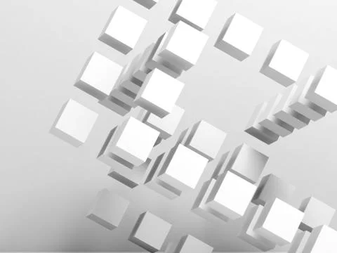 White 3d flying cubes structure. Abstract Stock Illustration