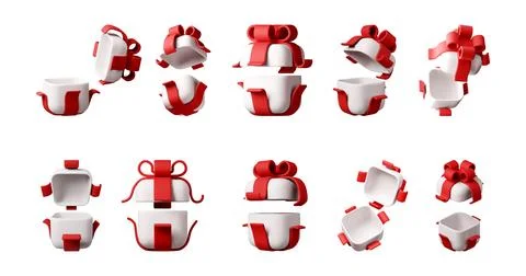 White 3d gift box with red ribbon and bow Stock Illustration