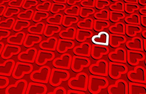 A White 3D Heart Inside 3D Red Hearts Pattern Иллюстрация