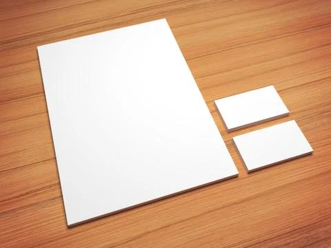 White 3d illustration mock-up template on wooden texture Stock-Illustration