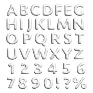 White 3D Letters, Numbers, Exclamation, Interrogative and Percent Sign Stock Illustration