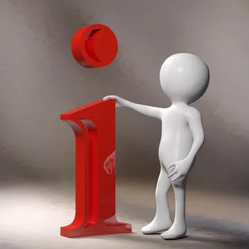 White 3d man standing next to letter i. Illustration for information concept. 스톡 일러스트
