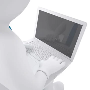 White 3d man working at his laptop Stock Illustration