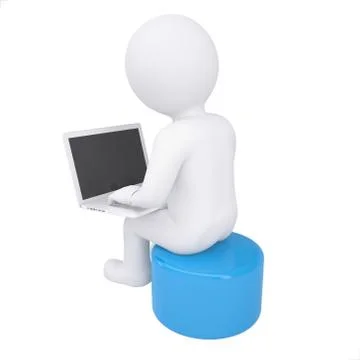 White 3d man working at his laptop Stock Illustration