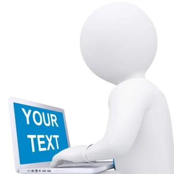 White 3d man working at his laptop Illustrazione stock
