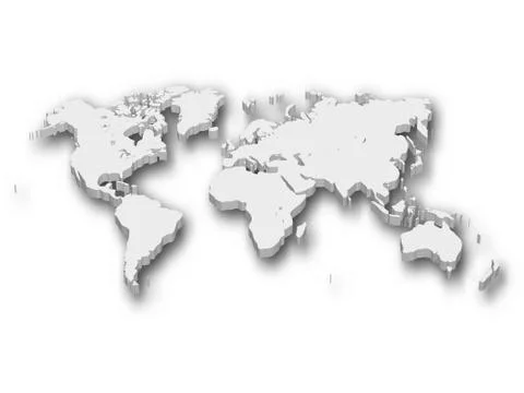 White 3D map of World with shadow isolated on white on background. EPS10 vector Stock Illustration