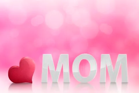 White 3D MOM text with heart shape Stock Illustration