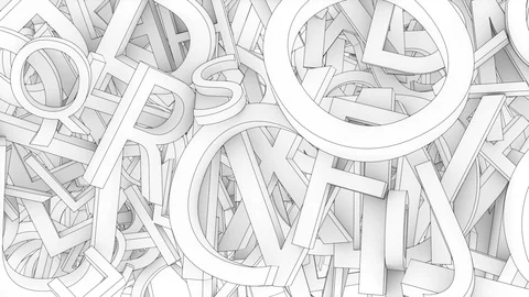 White 3d moving random letters complex background Video stock 91307444