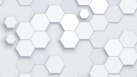 White 3D paper hexagons with soft shadows, geometric background Stock-Illustration