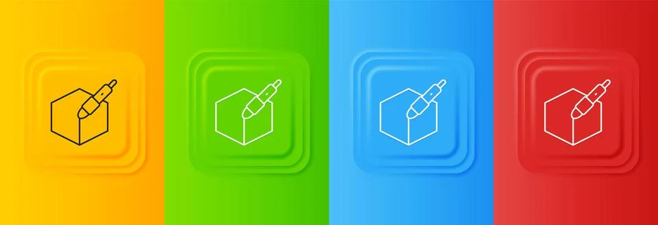 White 3d pen tool icon isolated on colorful background. Set icons in square.. Stock Illustration