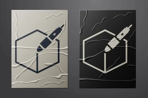 White 3d pen tool icon isolated on crumpled paper background. Paper art style Stock Illustration