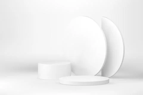 White 3d podium cylinder stand pedestal mock up for cosmetic product show p.. Illustrazione stock