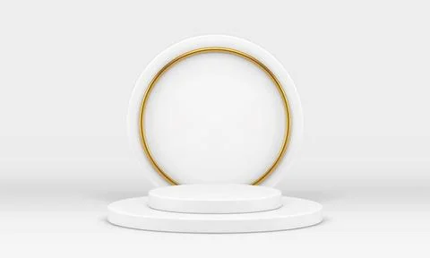 White 3d podium round basic foundation advertising platform wall frame deco.. Stock Illustration