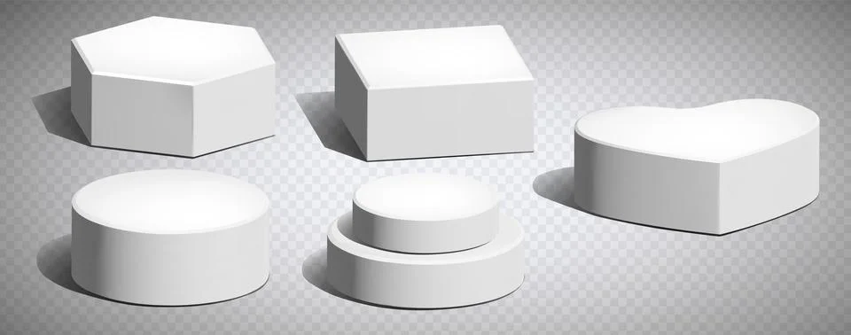 White 3D podiums set of different shape Stock Illustration