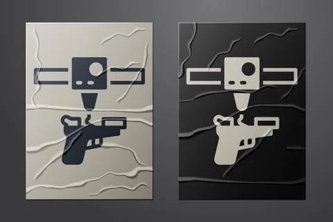 White 3D printer gun icon isolated on crumpled paper background. 3d printing Stock Illustration
