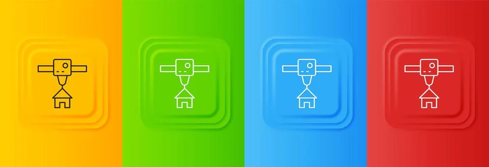 White 3D printer house icon isolated on colorful background. 3d printing. S.. Stock Illustration