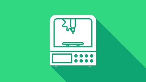 White 3D printer icon isolated on green background. 4K Video motion graphic Stock Footage 146955067