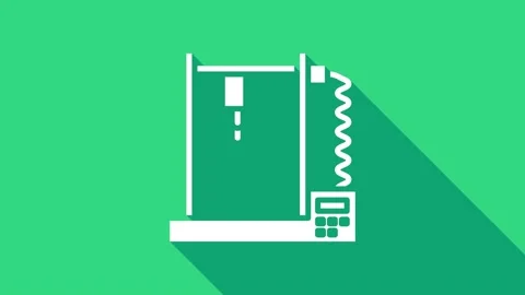 White 3D printer icon isolated on green background. 4K Video motion graphic Stock Footage 147150624