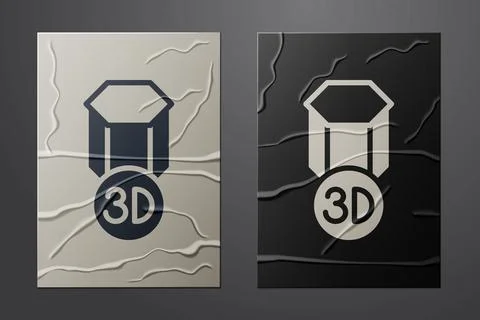 White 3D printer icon isolated on crumpled paper background. 3d printing. Paper Stock Illustration
