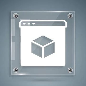 White 3D printer icon isolated on grey background. 3d printing. Square glass Illustrazione stock