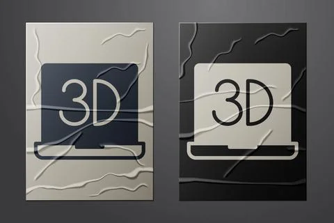 White 3D printer icon isolated on crumpled paper background. 3d printing. Paper Stock Illustration