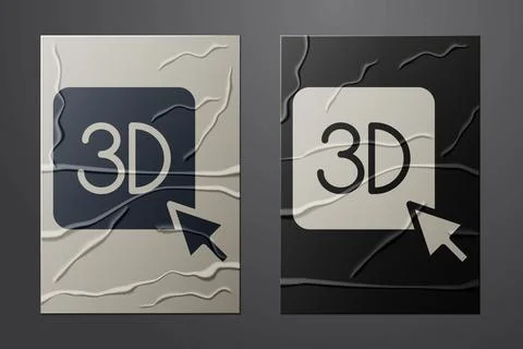 White 3D printer icon isolated on crumpled paper background. 3d printing. Paper Stock Illustration