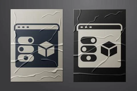 White 3D printer icon isolated on crumpled paper background. 3d printing. Paper Stock Illustration