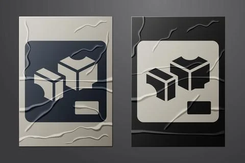 White 3D printer icon isolated on crumpled paper background. 3d printing. Paper Stock Illustration