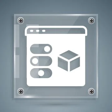 White 3D printer icon isolated on grey background. 3d printing. Square glass Stock Illustration