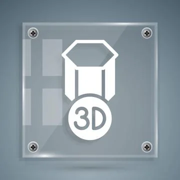 White 3D printer icon isolated on grey background. 3d printing. Square glass Illustrazione stock