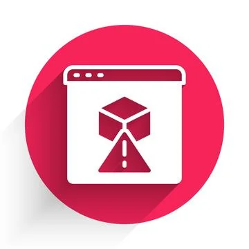 White 3D printer icon isolated with long shadow. 3d printing. Red circle butt Stock Illustration