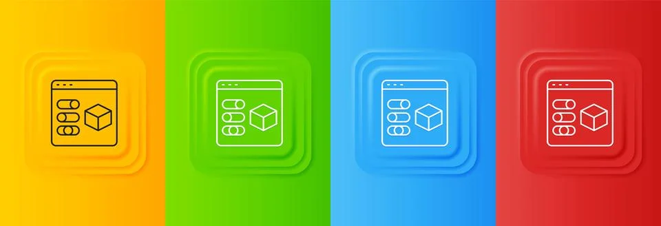 White 3D printer icon isolated on colorful background. 3d printing. Set ico.. Stock Illustration