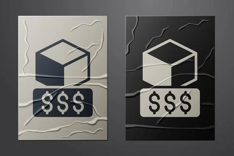 White 3D printer services icon isolated on crumpled paper background. 3d Stock Illustration