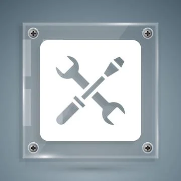 White 3D printer setting icon isolated on grey background. 3d printing. Square Stock Illustration