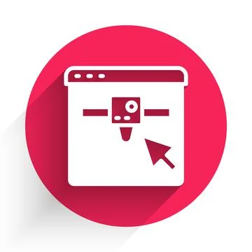 White 3D printer setting icon isolated with long shadow. 3d printing. Red circle Stock Illustration