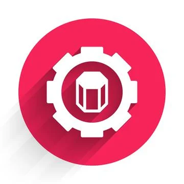 White 3D printer setting icon isolated with long shadow. 3d printing. Red circle Stock Illustration