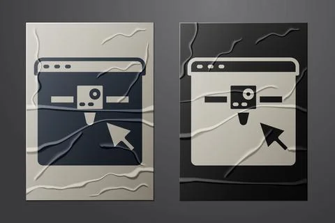 White 3D printer setting icon isolated on crumpled paper background. 3d printing Stock Illustration