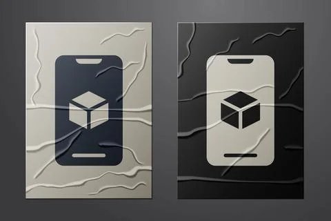 White 3D printer software icon isolated on crumpled paper background. 3d Stock Illustration