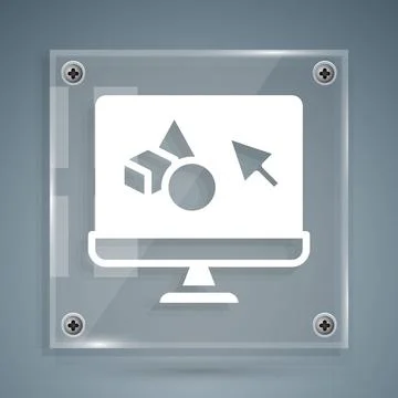 White 3D printer software icon isolated on grey background. 3d printing. Square Stock Illustration