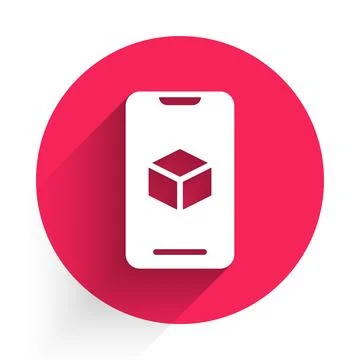 White 3D printer software icon isolated with long shadow. 3d printing. Red ci Stock Illustration