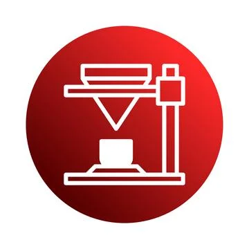 White 3D printer symbol isolated on a red gradient circle backdrop offering.. イラスト素材